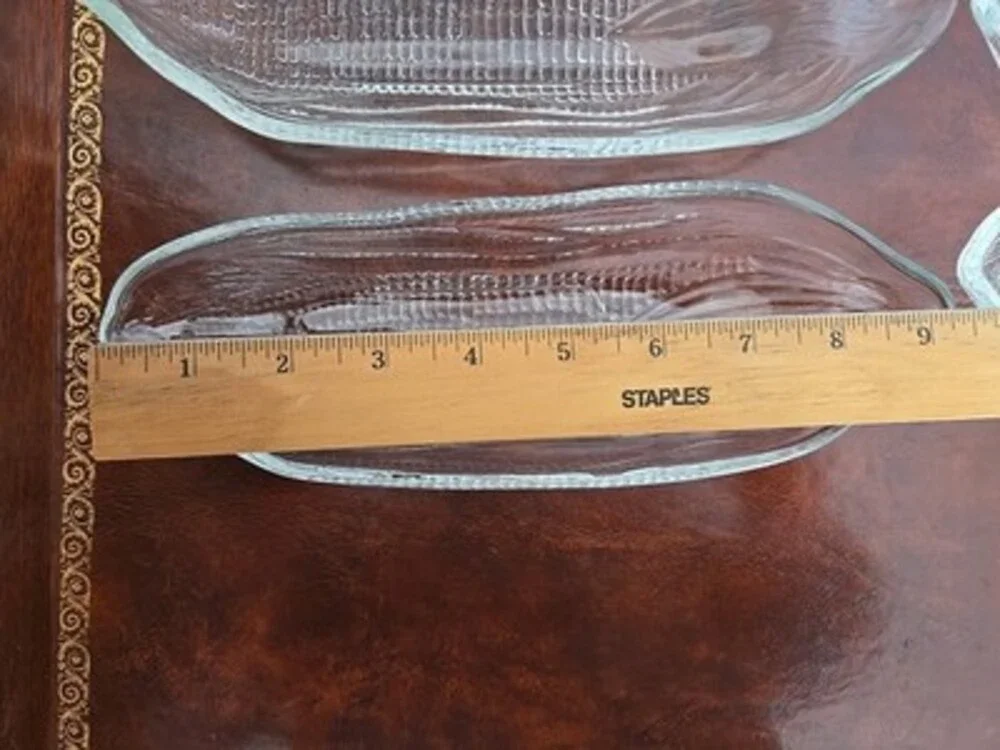 Vintage CORN ON THE COB Holders Clear Pressed Heavy GLASS DISHES Plates - 4